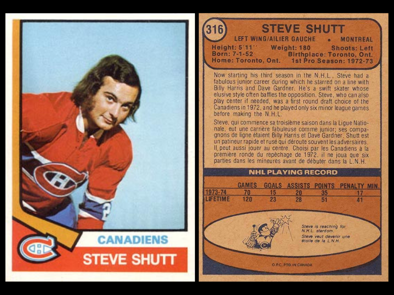 1974 O-Pee-Chee Steve Shutt hockey card